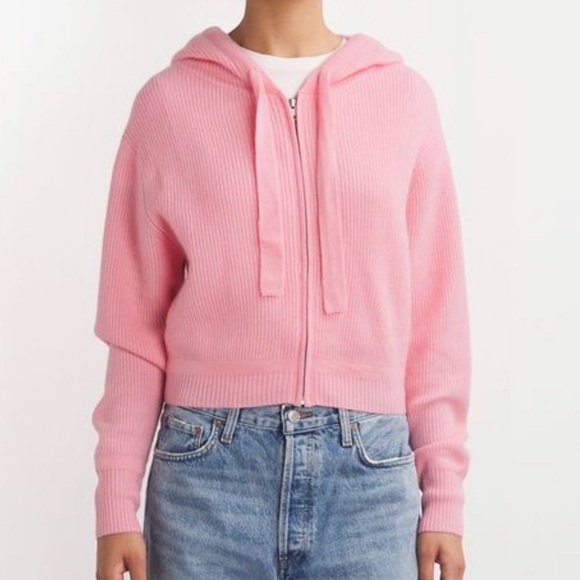 Crush. Raja Pink zip- front hoodie cashmere cardigan sweater - size medium (3) - Picture 2 of 11